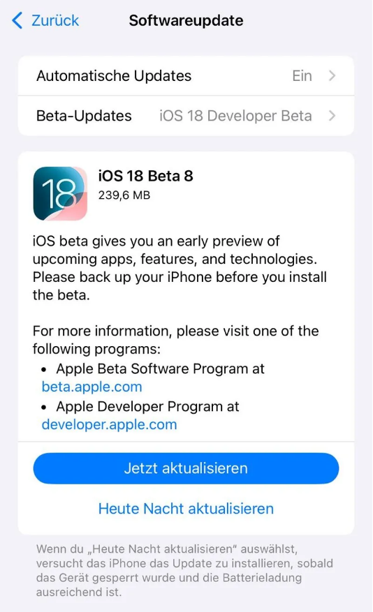 茅箭苹果手机维修分享苹果 iOS / iPadOS 18 开发者预览版 Beta 8 发布 